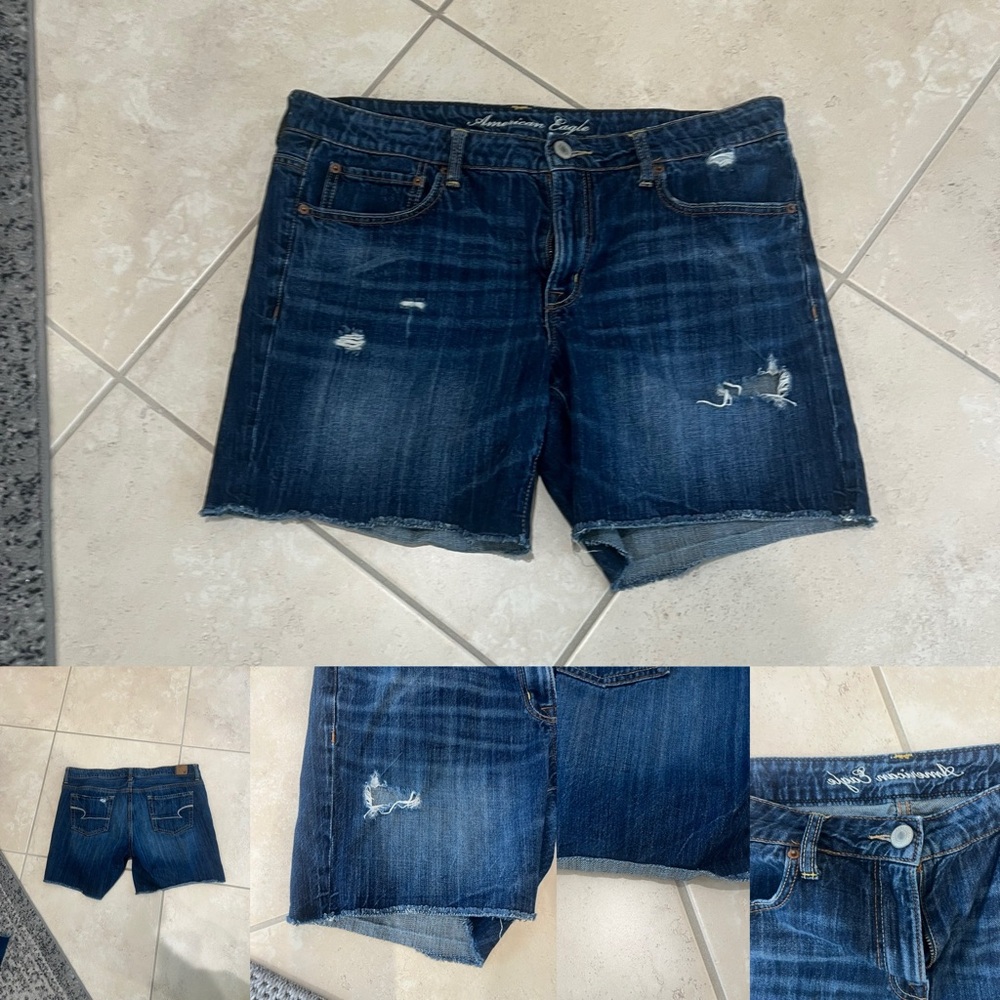 American Eagle Outfitters Dark Blue Distressed Denim Shorts